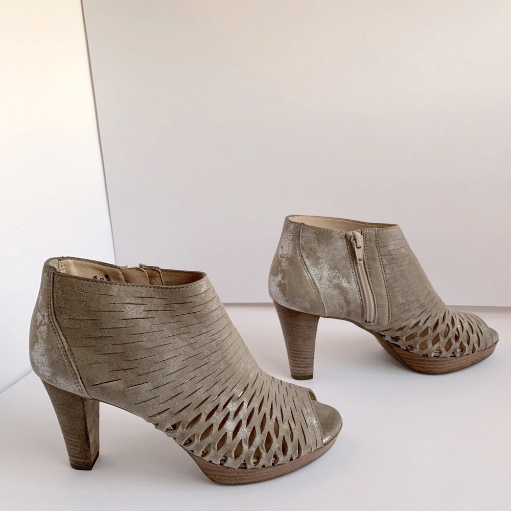 Paul Green Metallic Peep Toe Perforated Bootie - Picture 5 of 8